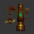 Traditional Chinese Lighting Combination With Wooden Pillar Carvings Green Gem And Glowing Lanterns