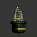 Green Toy Tugboat Model With Yellow Railings And Miniature Figures