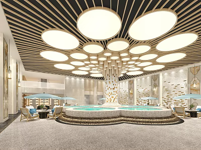 Luxury SPA Sauna Interior Design With Indoor Pool And Relaxation Lounge Areas 3d model