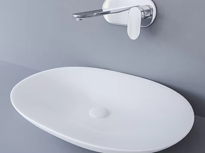 Modern White Ceramic Oval Bathroom Washbasin With Silver Faucet On Gray Wall 3d model