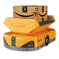 Yellow Automated Logistics Robot Transporting Amazon Packages In Warehouse Facility 3d model