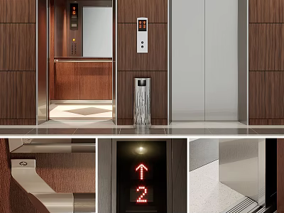 Modern Public Elevator With Wooden Paneling Floor Indicator And Control Panel 3d model