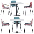 Modern Dining Table Set With Red Blue Chairs Black Legs And White Tabletop 3d model