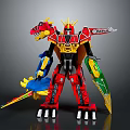 Vibrant Dinosaur Robot Action Figure Featuring Red Yellow Blue Green Armor And Sword
