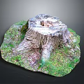 Natural Tree Stump with Textured Surface Surrounded by Green Moss and Grass