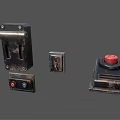 Vintage Industrial Switch Panels With Red And Blue Buttons And Rustic Metal Design