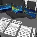 Spacious Stage With Large LED Screens Starry Sky Mountain Patterns Person Standing And White Seats