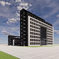 Modern High Rise Office Building With Glass Curtain Wall Plaza And Green Lawn