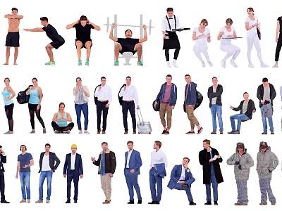 Multiple People In Various Poses Wearing Different Outfits Standing And Sitting 3d model