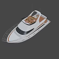 Elegant White and Blue Yacht with Railing Black Windows and Upper Deck