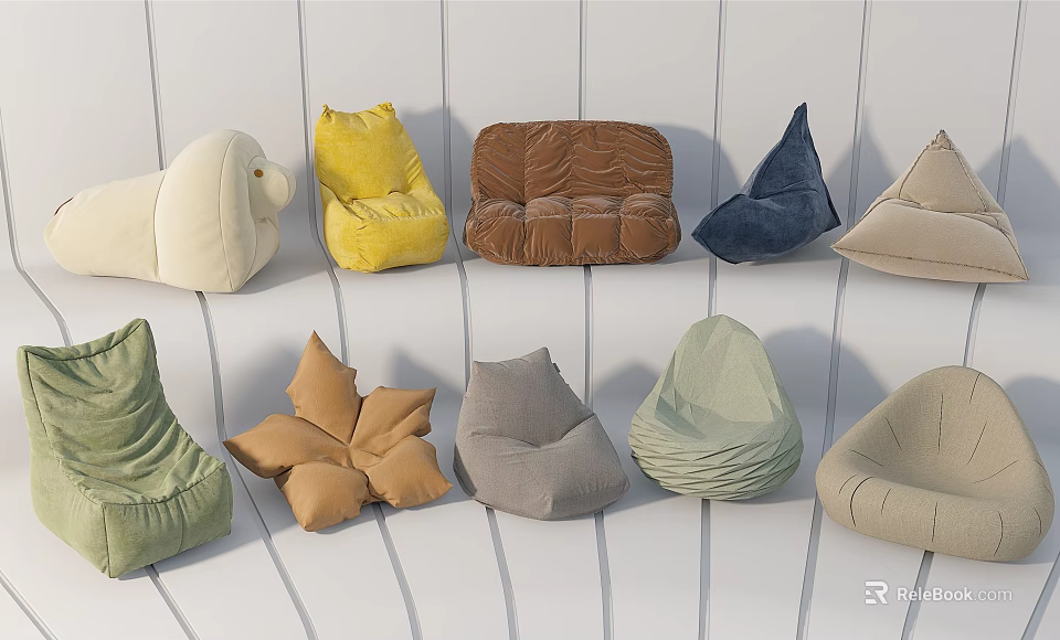 Various Colors Different Shapes Modern Bean Bag Chair Collection For Living Room 3d model 