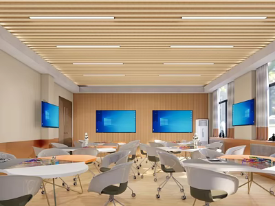 School Modern Learning Classroom With Multiple Screens Comfortable Desks And Bright Lighting 3d model