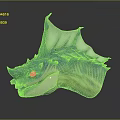 Detailed Blue Spiked Finned Game And Movie Fantasy Character Head With Sharp Teeth