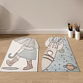 Shaped Kids Room Carpets with Umbrella Girl and Rocket Space Patterns
