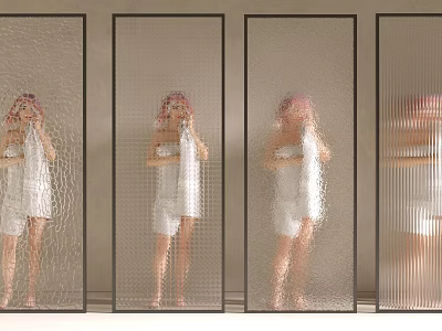 Multiple Textured Glass Room Dividers With Transparent Design For Bathroom Privacy And Modern Look 3d model