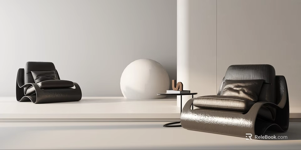 Modern Leather Single Sofa In Minimalist Living Space With Side Table And Decorative Ball 3d model 