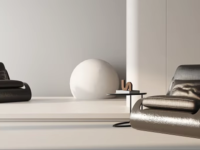 Modern Leather Single Sofa In Minimalist Living Space With Side Table And Decorative Ball 3d model