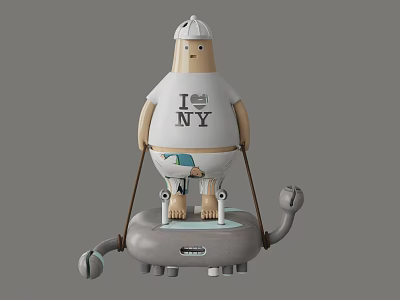 Toy Doll Wearing White Hat I NY T Shirt And Blue Shorts On Wheel Base 3d model