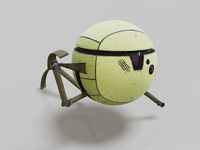 Pale Green Spherical Mechanical Robot With Metal Legs And Surface Line Details 3d model