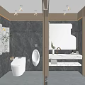 Public Restroom Modern Interior Design With Marble Walls White Toilet Urinal And Washbasin