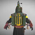 Futuristic Armored Character With Green Armor Yellow Accents Utility Belt And Brown Boots