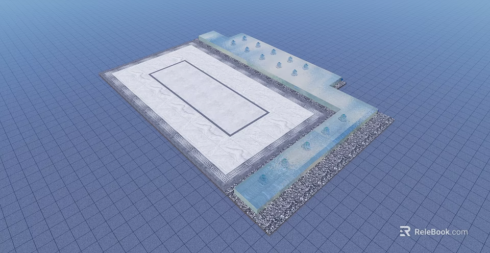 Water Fountain Landscape Design With Rectangular Pool Small Water Jets And Paved Surroundings 3d model 