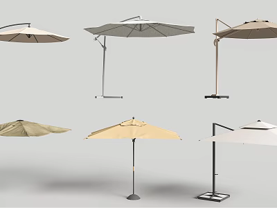 Various Stylish Sunshade Umbrellas With Different Stands And Neutral Tones 3d model