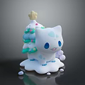 Cute White Plush Doll With Blue Spots Blue Eyes And Small Christmas Tree Decor