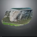 Natural Rock Formation With Flat Top Green Grass And Gray Rocky Texture