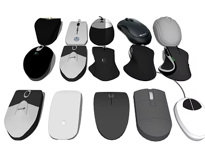 Different Styles Of Computer Mice With Wireless And Wired Options In Black White Grey 3d model