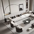Modern L Shaped Sofa Coffee Table Set With Black Table Cushions And Mountain View Windows 3d model