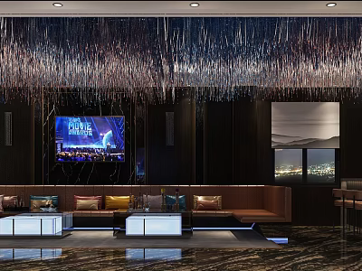 Modern Luxurious KTV Lounge Interior With Comfortable Sofa LED Screen And Decorative Lighting 3d model