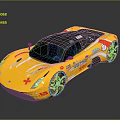 Yellow Black Streamlined Racing Sports Car Featuring Sponsor Logos And Colorful Rims