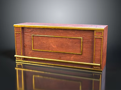 Elegant Brown Wooden Cabinet With Golden Trim And Classic Design Details 3d model