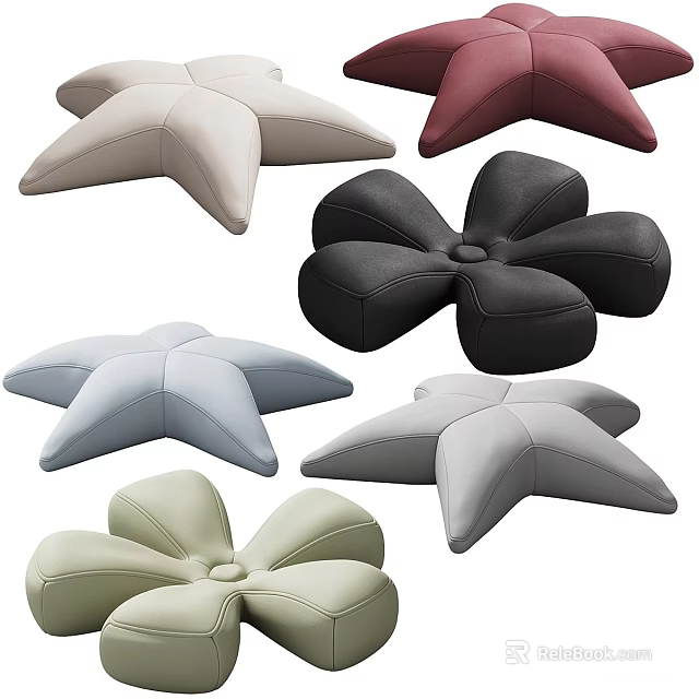 Modern Stylish Flower and Star Shaped Decorative Pillows in Multiple Colors for Home Sofa Decor 3d model 