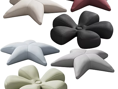 Modern Stylish Flower and Star Shaped Decorative Pillows in Multiple Colors for Home Sofa Decor 3d model