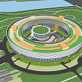 Modern Circular Architectural Design with Multi Level Structure Surrounded by Green Area Roads and Water 3d model