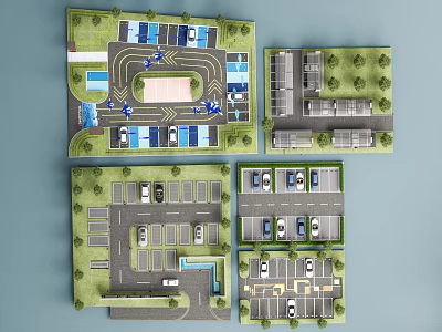 Parking Lot Layout Design With Multiple Spaces Driveways And Aerial Planning View 3d model