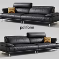 Modern Black Leather Sectional Sofa With Yellow Patterned Cushions By Poliform 3d model