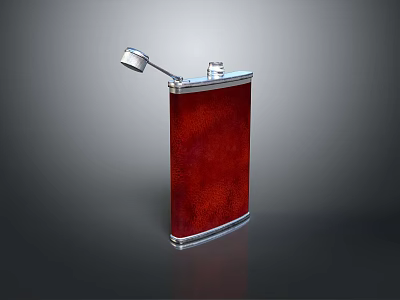 Red Leather Flask With Metal Cap And Smooth Surface Design 3d model