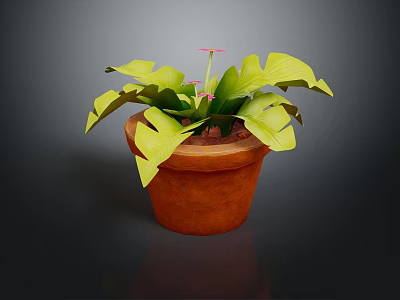 Green Leafy Plant With Large Split Leaves In Terracotta Pot For Indoor Decor 3d model