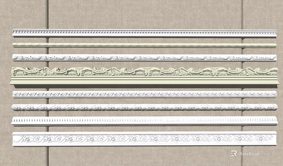 Decorative Gypsum Cornice With Various Intricate Patterns For Interior Design Projects 3d model 