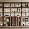 Wooden Bogu Shelf with Lattice Doors and Multiple Layers Displaying Books Sculptures Teapots Decorative Boxes