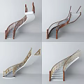 Elegant Modern Spiral Staircase With Wooden Golden Handrail And Gray Steps