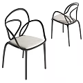 Modern Dining Chairs With Curved Black Metal Frame And Beige Fabric Upholstered Seat