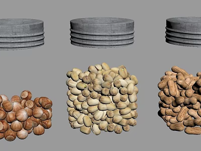 Gray Cylindrical Spice Jars Filled With Various Beans For Kitchen Storage 3d model