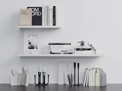 Modern Inflatable Human Figure Decor On Shelf With Books Photo Frame And Candle Holders 3d model