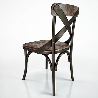 Modern Industrial Dining Chair With Brown Leather Seat And Cross Black Metal Frame 3d model
