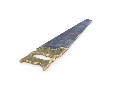 Hand Saw With Metal Blade And Green Handle For Carpentry Work 3d model