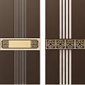 Stylish Dark Brown Room Dividers With White Stripes And Intricate Golden Accents